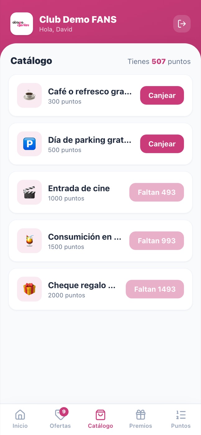 Catálogo de premios del club